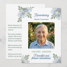 Tarjeta Pequeña Verde Salvia Azul Pálido Floral Cruz | Memorial Fo