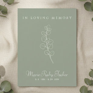 Tarjeta Pequeña Verde Salvia Eucalipto Foto Funeral Agradecimiento