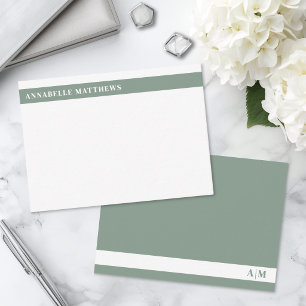 Tarjeta Pequeña Verde Salvia Monograma de Nombre Minimalista Moder