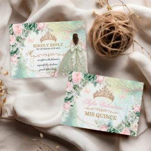 Tarjeta Pequeña Verde Salvia Rosa Pálido Bosque Caprichoso Quincea