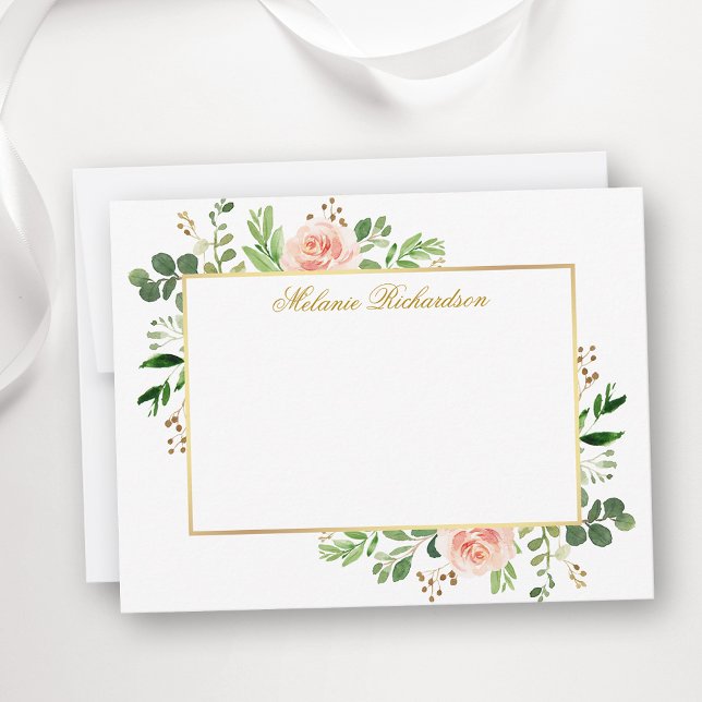 Tarjeta Pequeña Verdor acuático Roses rosados Oro personalizado (Customize to change text color,  text style or to add more text to back of card.)