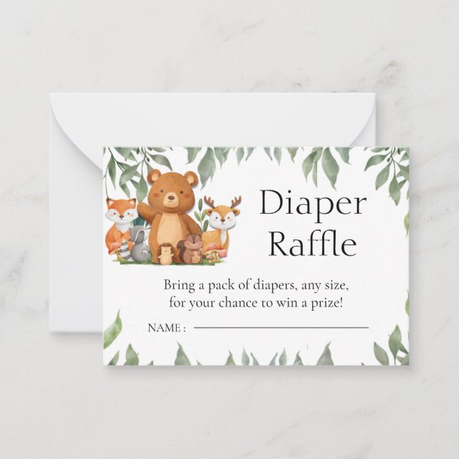 Tarjeta Pequeña Verdor Woodland Animales Diaper Raffle (Anverso)