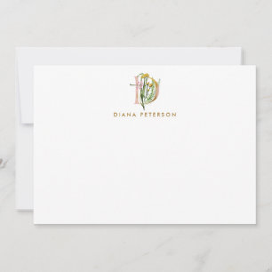 Tarjeta Pequeña Verdor y flores Monograma D Personalizado