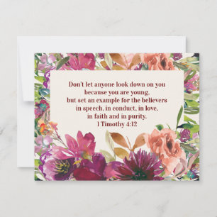 Tarjeta Pequeña Verso Bíblico Floral Acuarela Burdeos
