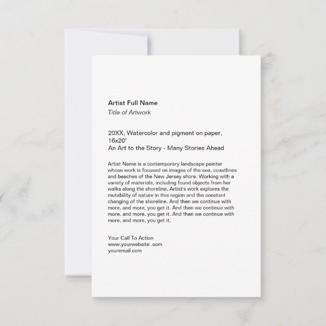 Tarjeta Pequeña Vertical Artwork Exhibition Art Show Placards (Anverso)