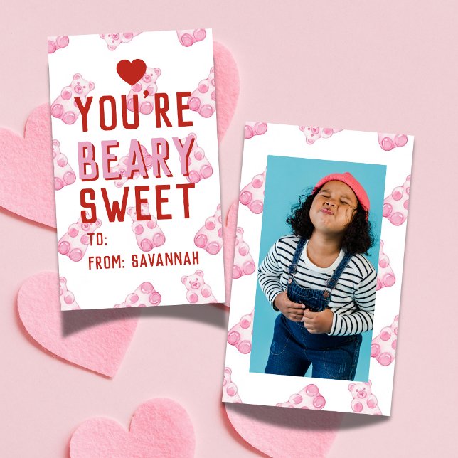 Tarjeta Pequeña Very Sweet Pink Bear Valentine's Classroom Card (Share this You're Beary Sweet Pink Bear Valentine's Classroom Note Card! )