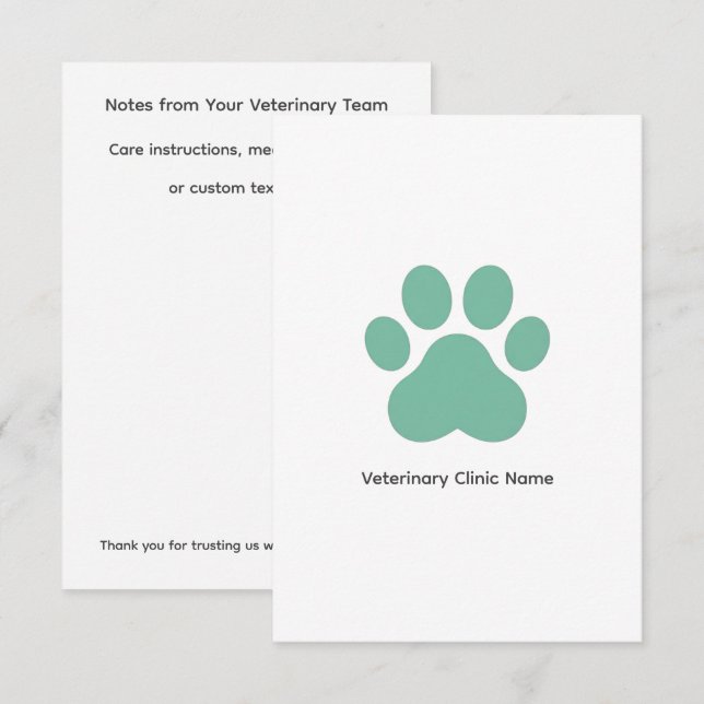 Tarjeta Pequeña Veterinary Clinic Flat Note Card (3.5" × 5") (Anverso / Reverso)