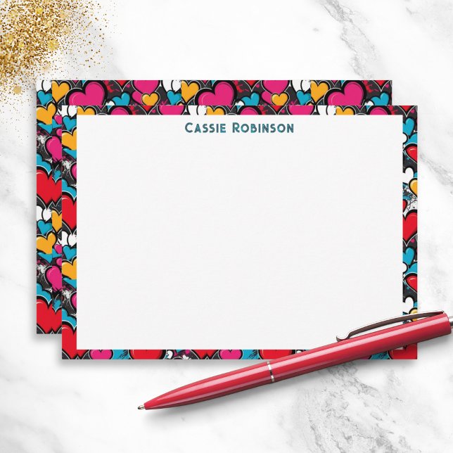 Tarjeta Pequeña Vibrant Graffiti Hearts Colorful Personalized (A personalized note card, with colorful graffiti hearts design in a modern street art inspired style)