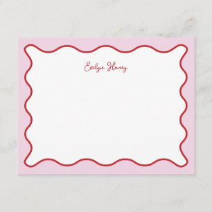 Tarjeta Pequeña Vibrante Borde Ondulado Rosa Rojo Zigzag