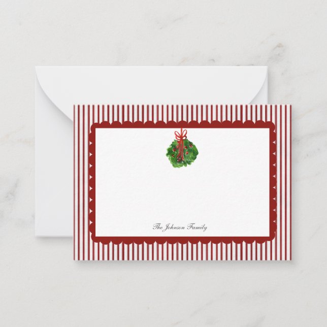 Tarjeta Pequeña Vieira Roja de Navidad con Raya de Ticking (Anverso)