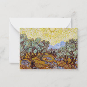 Tarjeta Pequeña Vincent van Gogh - Olivos, cielo amarillo y sol