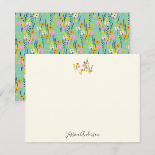 Tarjeta Pequeña Viñeta Jardín Floral Rosa y Verde Personalizado 