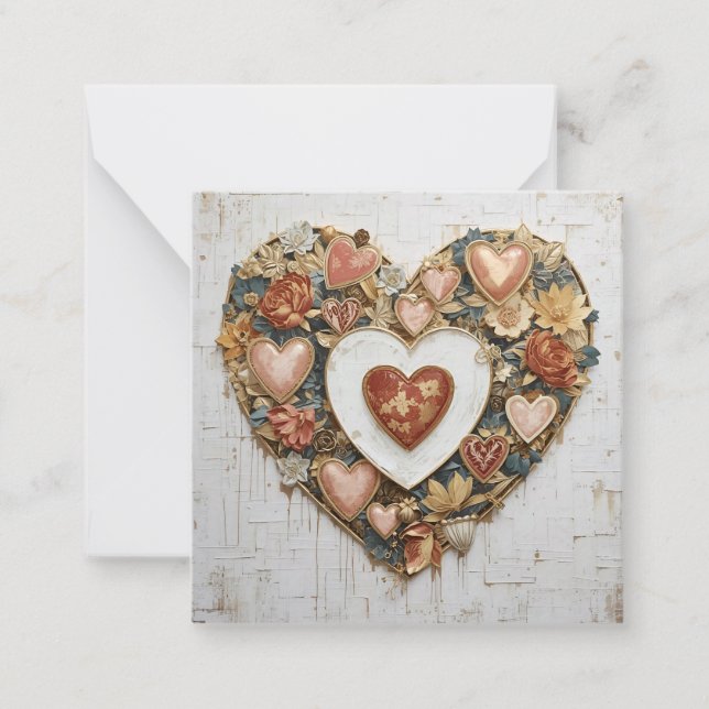 Tarjeta Pequeña Vintage Abstract Hearts - Flat Note Card  (Anverso)