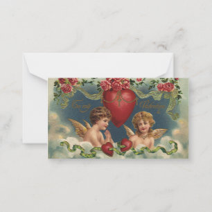 Tarjeta Pequeña Vintage ángeles El día de San Valentín victorianos