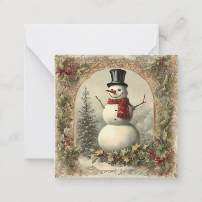 Tarjeta Pequeña Vintage Christmas Snowman (Anverso)