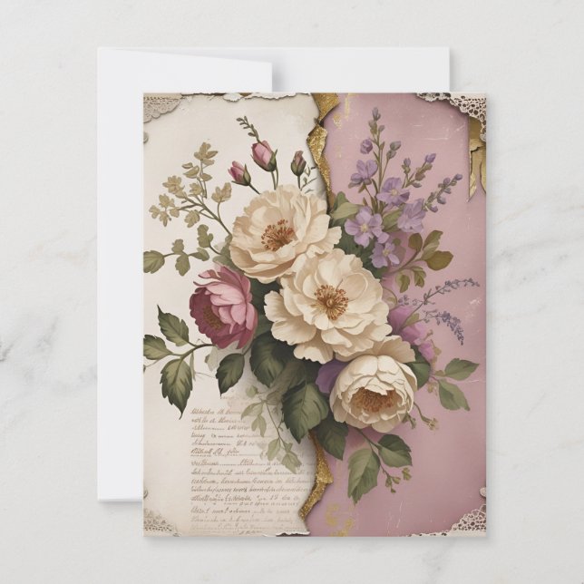 Tarjeta Pequeña Vintage Floral - Flat Note Card  (Anverso)