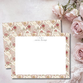 Tarjeta Pequeña Vintage Ivory Brown Frilled Hearts Rose Pattern