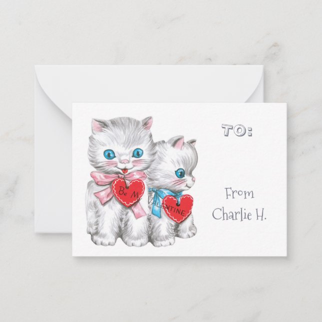Tarjeta Pequeña Vintage Kittens Classroom Valentine (Anverso)