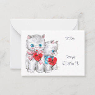 Tarjeta Pequeña Vintage Kittens Classroom Valentine