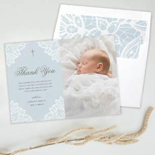Tarjeta Pequeña Vintage Lace Boys Baptism Gracias
