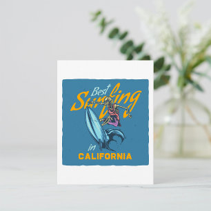 Tarjeta Pequeña Vintage Skeleton Surfing California Beach