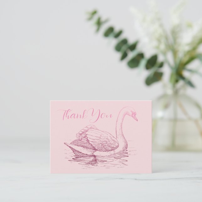 Tarjeta Pequeña Vintage Swan Bird Gracias (Anverso de pie)