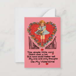 Tarjeta Pequeña Vintage Valentines Heart Wreath and Chica Classroo