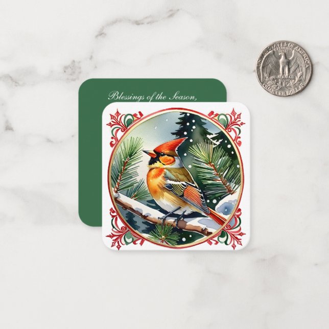 Tarjeta Pequeña Vintage Winter Wonderland: Navidades cardinales (Anverso/Reverso In Situ)