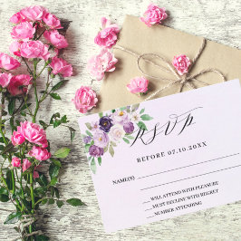 Tarjeta Pequeña Violet florals lavender respuesta boda RSVP