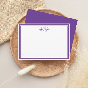 Tarjeta Pequeña Violeta simple minimalista monograma dos bordes