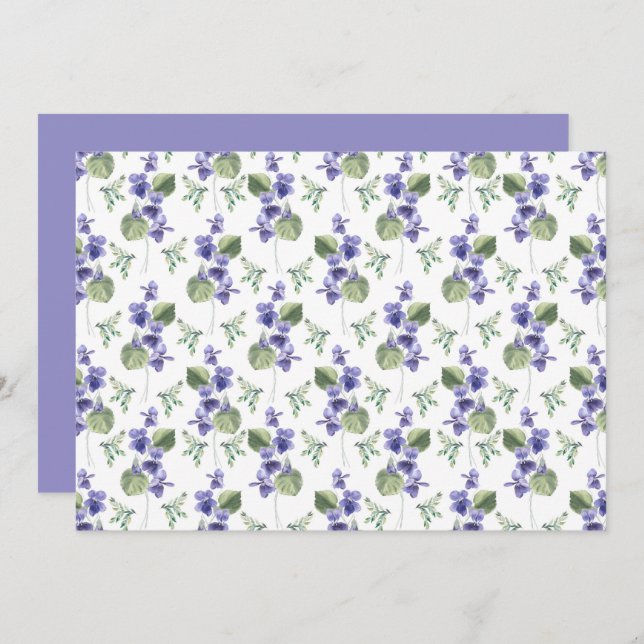 Tarjeta Pequeña Violets Floral Botanical Note Card (Anverso / Reverso)