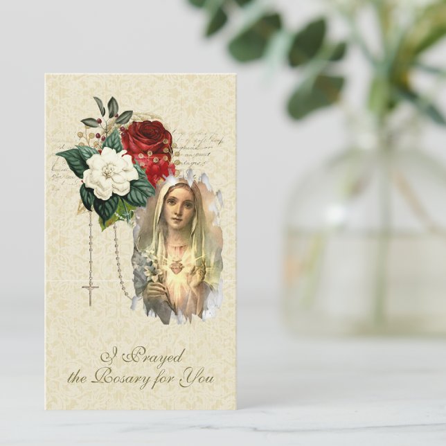 Tarjeta Pequeña Virgen Católica María Rezó el Rosario ("I Prayed a Rosary for You" prayer card...perfect to insert in a greeting card! )