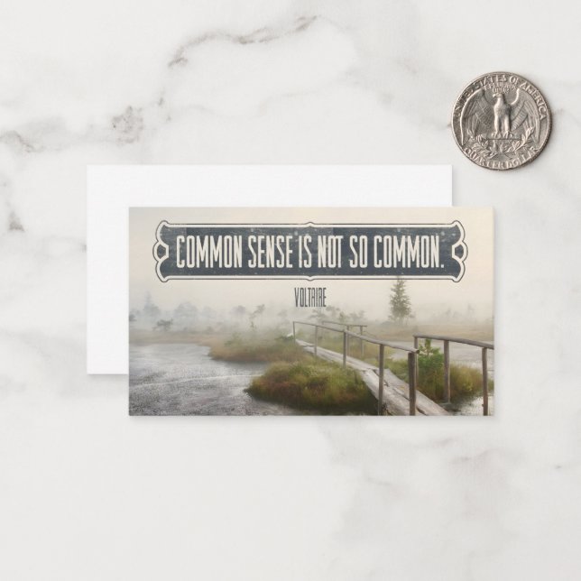 Tarjeta Pequeña Voltaire Inspiradora cita "sentido común" (Anverso/Reverso In Situ)