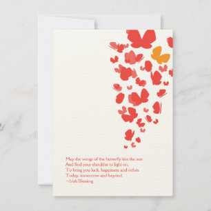 Tarjeta Pequeña Vuelo de mariposa Notecard en rosa, Naranja y rojo