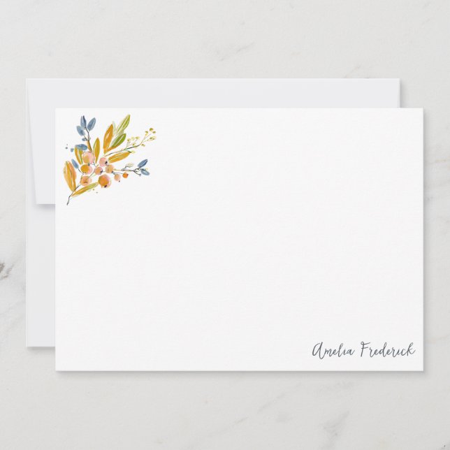 Tarjeta Pequeña Warm Botanical Watercolor Personalized Stationery (Anverso)