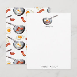 Tarjeta Pequeña Watercolor Bacon & Eggs Desayuno Comida Nombre per