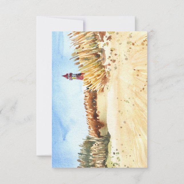 Tarjeta Pequeña Watercolor Beach Lighthouse Gracias, Solidaridad (Reverso)
