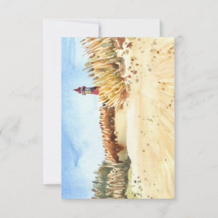 Tarjeta Pequeña Watercolor Beach Lighthouse Gracias, Solidaridad