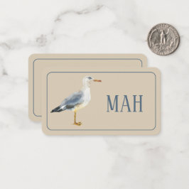 Tarjeta Pequeña Watercolor Beach Seagull Monogram
