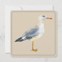 Tarjeta Pequeña Watercolor Beach Seagull Personalized