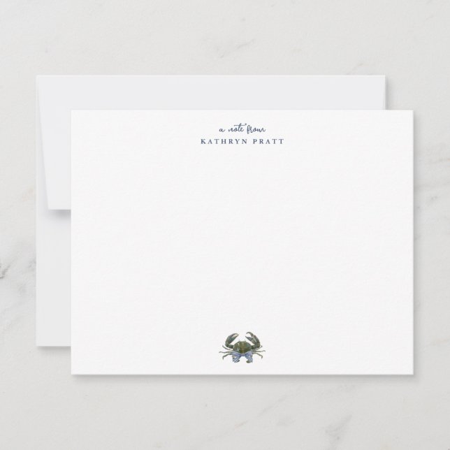 Tarjeta Pequeña Watercolor Blue Crab Classic Personalized (Anverso)