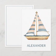 Watercolor Blue Stripe Sailboat