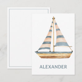 Tarjeta Pequeña Watercolor Blue Stripe Sailboat