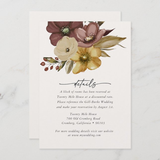 Tarjeta Pequeña Watercolor Boho Neutral Wedding Details Card (Anverso / Reverso)