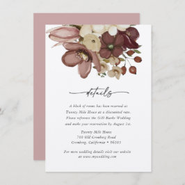 Tarjeta Pequeña Watercolor Boho Rose & Neutral Wedd Details Card