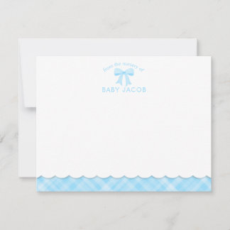 Tarjeta Pequeña Watercolor Bow Preppy Blue Plaid Boy Baby Shower