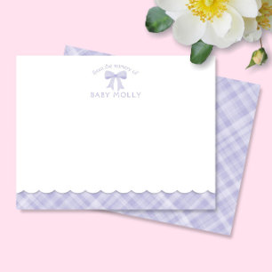 Tarjeta Pequeña Watercolor Bow Preppy Lavender Purple Planté Baby