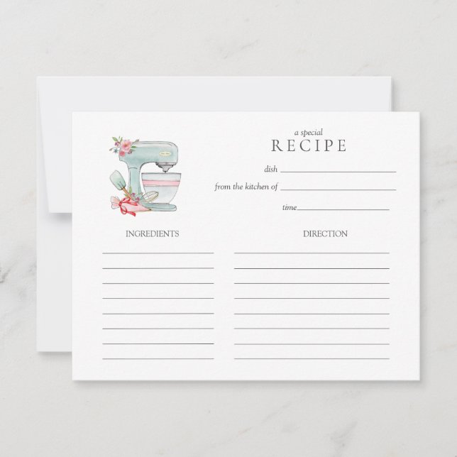 Tarjeta Pequeña Watercolor Cake mixer  baking Recipe card (Anverso)