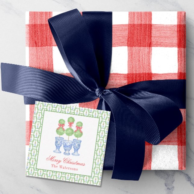 Tarjeta Pequeña Watercolor Chinoiserie Navidades Bow Topiary Gift (Subido por el creador)