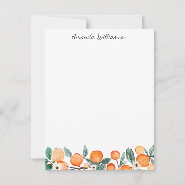 Tarjeta Pequeña Watercolor Citrus Naranja Fruta Personalizada (Anverso)